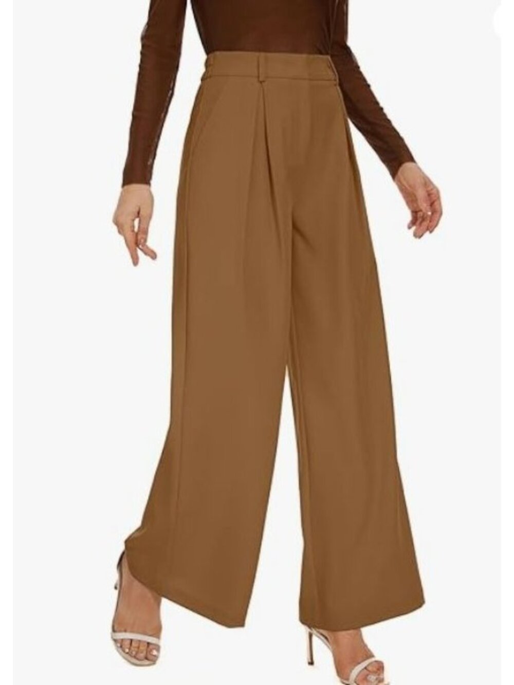 Kiczoy High Waisted Wide Leg Pants Brown XS New